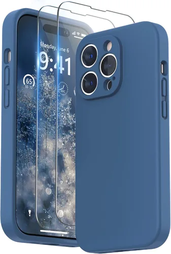 Vista 8 de SURPHY Funda diseñada para iPhone 14 Pro con protector de pantalla, (protección de cámara y forro de microfibra suave), funda de silicona líquida