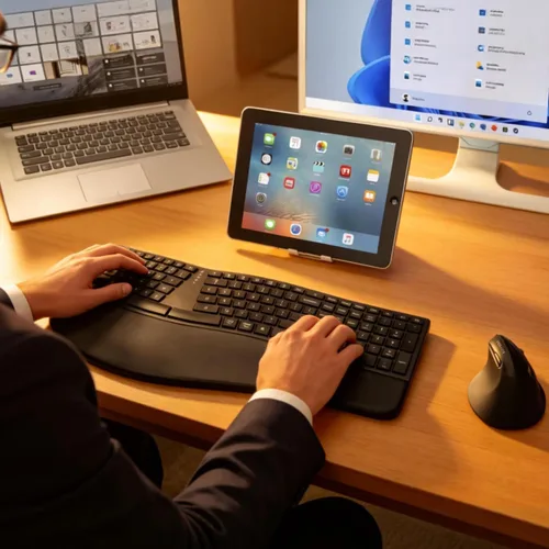 Vista 9 de DELUX Teclado inalámbrico ergonómico, teclado Ergo dividido ultrafino (GM909)