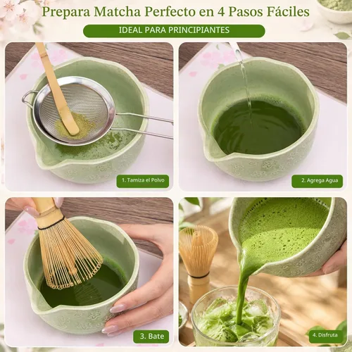 Vista 8 de ALBISS Juego de batidor de matcha, kit de cerámica de matcha de 7 piezas Verde