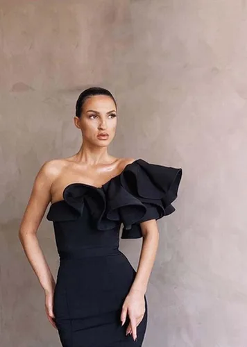 Vista 3 de Vestidos de noche de sirena con volantes de un hombro para mujer