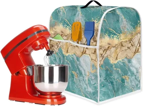 Vista 6 de Cubierta antipolvo con estampado de mármol verde azulado para máquina exprimidora, compatible con Kitchen Aid Bowl Lift de 6 a 8 cuartos de galón