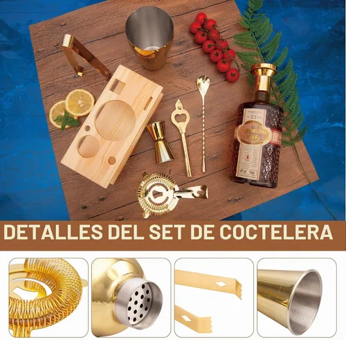 Vista 4 de JNWINOG Juego de coctelera de acero inoxidable, kit de bartending de 18.6 onzas, juego de cóctel de mezcla de bebidas, kit profesional de bar y bar