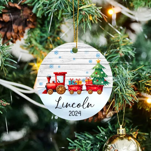 Vista 5 de Adorno de tren de Navidad, adorno de tren personalizado para decoración de árbol de Navidad, adorno personalizado de tren de amor para niños