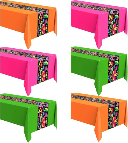 Vista 13 de Oudain 3 piezas de mantel de fiesta de 108 x 54 pulgadas, mantel de plástico mexicano impermeable, mantel desechable para noche de tacos, fiesta