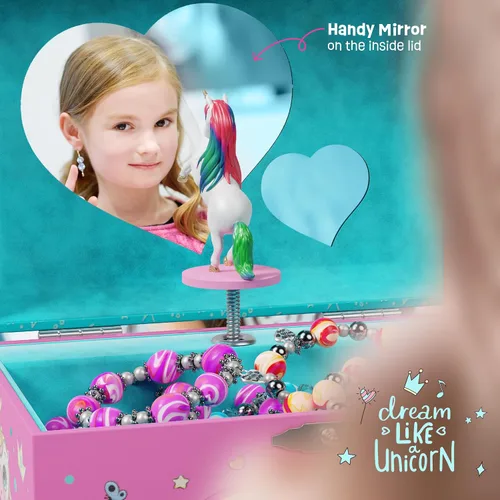 Vista 4 de Pretty Me Joyero musical de unicornio para niños, regalos de unicornio para niñas pequeñas, niños pequeños, de 3 a 8 años, el mejor regalo
