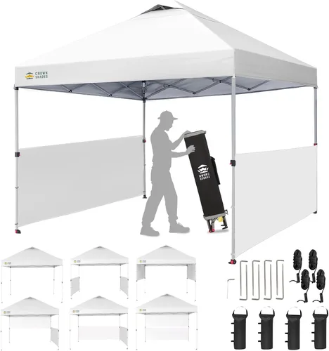 Vista 9 de CROWN SHADES Tienda de campaña con dosel, refugio portátil de 10 x 10 pies para exteriores con 2 medias paredes laterales, 1 cerradura central