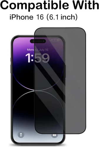 Vista 7 de Protector de pantalla de zafiro para iPhone 16 de 6.1 pulgadas (antiespía) Mohs 9 dureza protección de grado militar, antiarañazos, sin burbujas