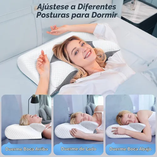 Vista 4 de SAHEYER Almohada cervical para el cuello, almohada ergonómica de espuma viscoelástica para el alivio del dolor de cuello y para evitar ronquidos