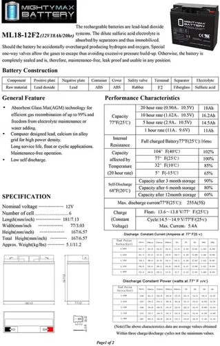 Vista 6 de Mighty Max Battery ML18-12F2-12 voltios 18 AH, terminal F2, batería recargable SLA AGM