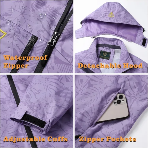 Vista 5 de GIISAM Chaqueta impermeable para mujer, ligera, resistente al viento, con cremallera completa, rompevientos con capucha