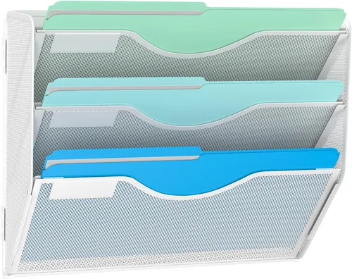 Vista 15 de Gawerk Organizador de archivos de pared colgante de 3 niveles, organizador de papel de correo de malla para colgar carpetas de archivos para oficina