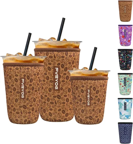 Vista 60 de Fundas de neopreno reutilizables aisladas para café helado, fundas para tazas de café helado, fundas para bebidas heladas y calientes