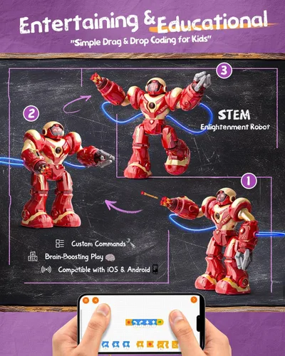 Vista 8 de Holyton 5088 Robots inteligentes para niños, robot RC programable STEM grande, con control de voz, control de aplicación, ojos LED, regalo ideal