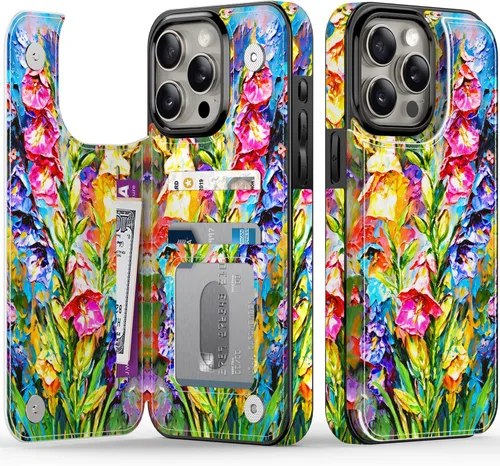 Vista 176 de FUNMIKO Funda tipo cartera para iPhone 15 con tarjetero + clip para efectivo, bloqueo RFID, protección contra caídas de grado militar y obras