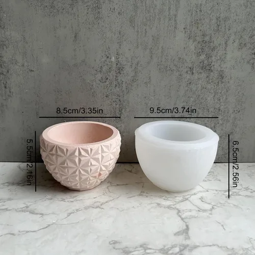 Vista 2 de Molde de silicona con textura de diamante, maceta de hormigón, yeso, suculenta, florero, resina epoxi, cemento, arcilla, molde