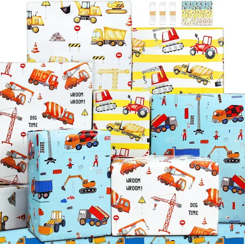 Vista 16 de BWLOIES Papel de regalo para niños y niños, hojas de papel de regalo de cumpleaños con coche de policía, camiones de bomberos, grúa, ambulancia