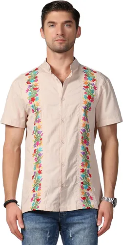 Vista 2 de Camisas mexicanas para hombre, camisas de vestir tradicionales de guayabera para hombre, camisas de vestir con botones y botones para fiesta