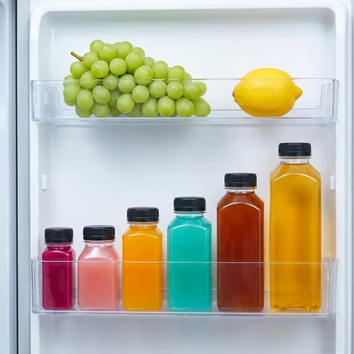 Vista 4 de 6 botellas pequeñas de plástico de 2 onzas con tapas, recipientes reutilizables transparentes a granel para bebidas a granel a prueba de fugas