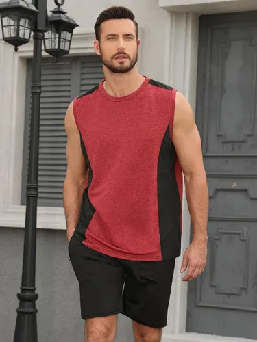 Vista 3 de AMVELOP Paquete de 4 camisetas sin mangas de entrenamiento para hombre, de secado rápido, para gimnasio