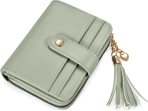 Vista 13 de oscaurt Cartera para mujer pequeña con bloqueo RFID, cartera de dos pliegues con tarjetero para tarjetas de crédito, ventana para identificación