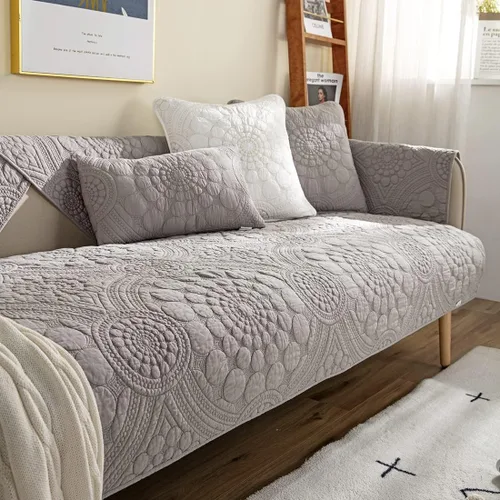 Vista 14 de vctops Funda de Sofá con Bordado de Círculo Bohemio de Color Sólido de Algodón Acolchado Antideslizante Fundas de Sofá Seccional Funda de Sofá