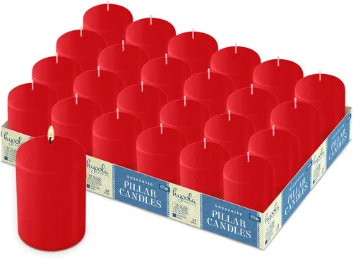 Vista 8 de HYOOLA Velas de pilar rojo de 2 x 3 pulgadas, paquete de 12 velas de pilar a granel sin perfume, hechas en Europa