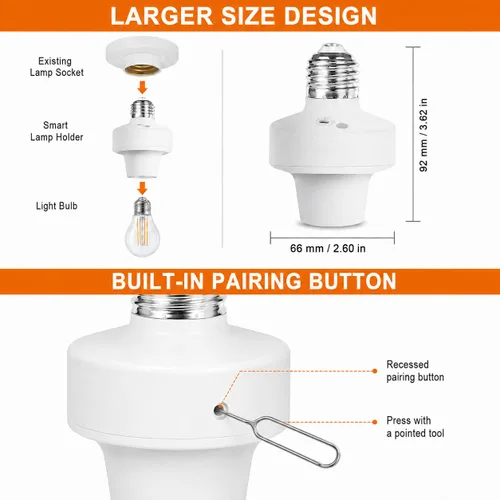 Vista 5 de QIACHIP Adaptador de enchufe de luz de control remoto E26 E27, soporte de luz inteligente ZigBee compatible con control de voz Alexa Echo, requiere