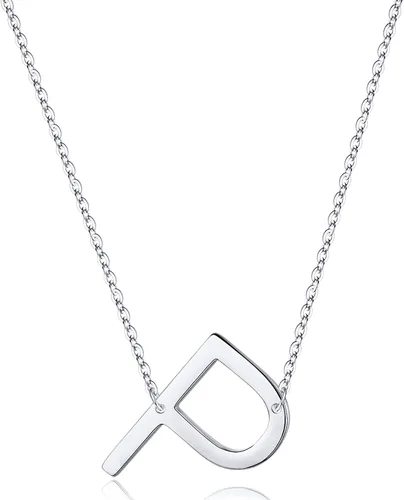 Vista 16 de S925 Sterling Silver Sideways Initial Necklaces for Women, Dainty Hypoallergenic Sterling Silver Letter A-Z Pendant Necklace Silver Sideways Initial