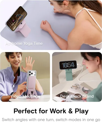 Vista 5 de MOFT Soporte de trípode para teléfono para iPhone, soporte para iPhone multiángulo, soporte para teléfono ligero y portátil, imanes fuertes, cuero