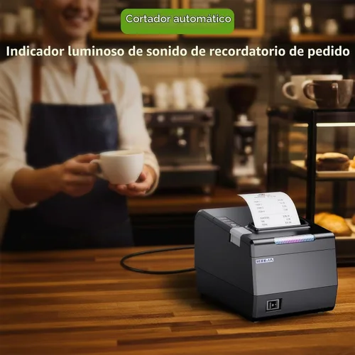 Vista 3 de Impresora POS Rongta, Impresora de Recibos Térmica de 80mm, Impresora de Cocina para Restaurante con Cortador Automático, Interfaz USB Serial