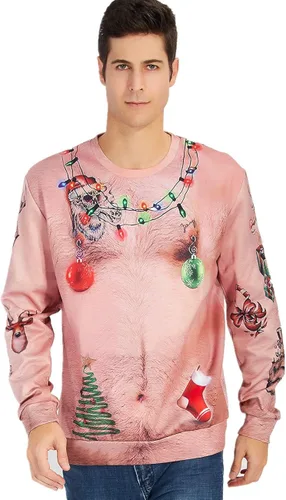 Vista 4 de Idgreatim Sudadera unisex fea de Navidad con cuello redondo novedoso gráfico 3D de manga larga