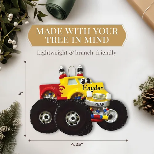 Vista 4 de Adorno personalizado de camión monstruo 2026 Personalizado las 24 horas, adornos de Navidad para niños grabados con láser para árbol Regalo
