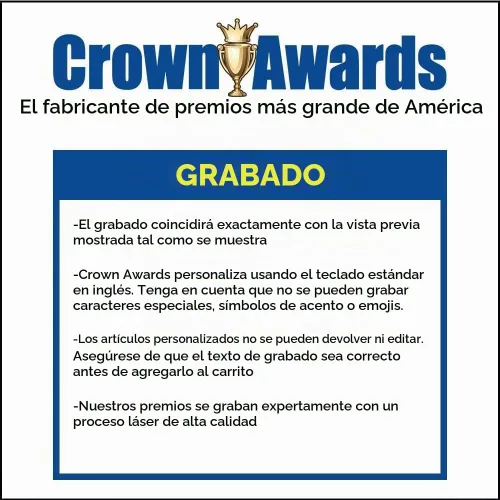 Vista 3 de Crown Awards Premio de taza de vidrio con su texto, trofeo de vidrio personalizado grabado personalizado de 7 pulgadas 38 Personalizado