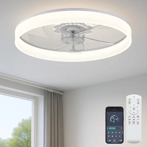 Vista 15 de Fszdorj 20'' Ceiling Fan with Light, Upgraded Low Profile Ceiling Fan with Light, Dimmable Flush Mount Ceiling Fan with Light, Fan light, 6 Speeds