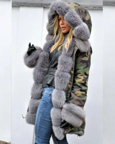 Vista 2 de Roiii Women Thicken Warm Winter Coat Hood Down Parka Faux Fur Outdoor Overcoat Long Jacket Outwear