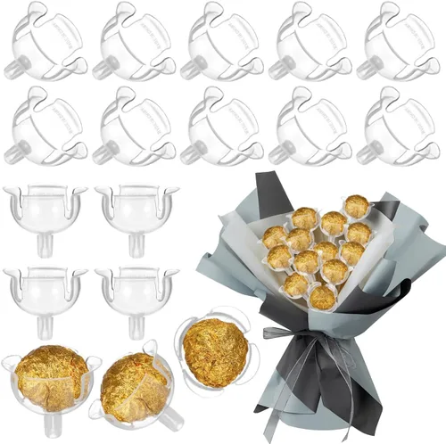 Vista 10 de Beavorty 36 Uds Soporte de chocolate transparente Base de ramo de chocolate Base fija de caramelo Flor de caramelo Embalaje Estuche Soporte
