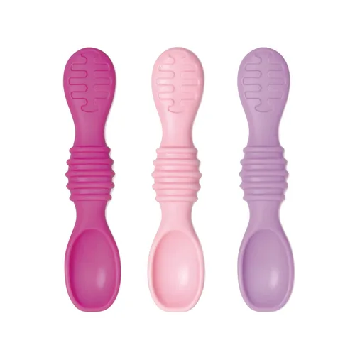 Vista 9 de Bumkins Juego de utensilios para bebé, cucharas de entrenamiento de silicona para sumergir, punta suave, autoalimentación, masticar, destete LED