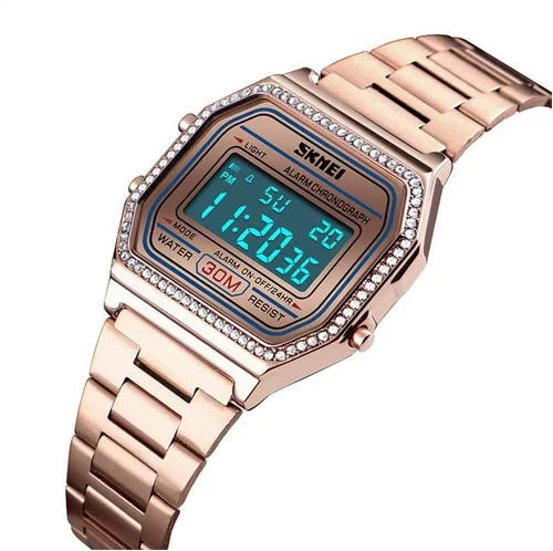 Vista 2 de MASTOP Relojes deportivos digitales de moda para mujer, de lujo, cuadrados, electrónicos, LED, para mujer, Oro