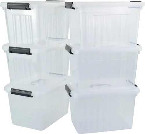 Vista 7 de Caja de almacenamiento transparente de plástico de 10 L, caja de plástico con tapa, paquete de 6 Clear Design, Locking Latch Lid, Convenient Top