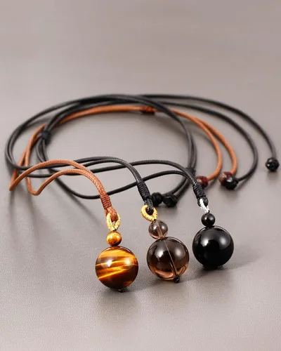 Vista 4 de Jewever Collar con colgante de ojo de tigre, simple, clásico, ajustable, redondo, piedras preciosas de riqueza, cristal curativo, energía de 0.709