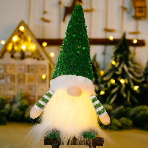 Vista 12 de 2 gnomos de Navidad de lentejuelas con luces, hechos a mano, 12 pulgadas, funciona con pilas, gnomo de Navidad preiluminado, para adornos de Navidad