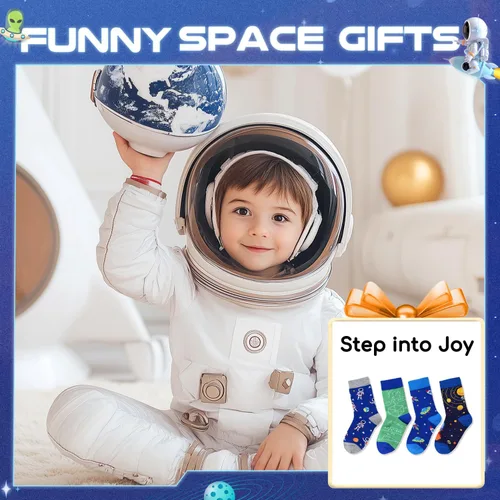 Vista 5 de HAPPYPOP Gifts Kids - Space Socks, Astronaut Planet Math Socks, Astronomy Gifts for Boys
