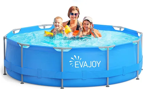 Vista 11 de Evajoy Piscina redonda sobre el suelo con marco de metal para exteriores de 10 pies x 30 pulgadas con fácil instalación, solo piscina