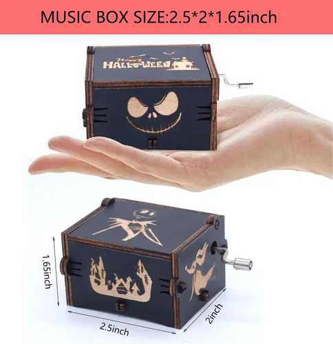 Vista 6 de Ddjbdb Caja musical de madera con manivela para regalo del día de San Valentín, melodía - This is Halloween, patrón de impresión, simplemente