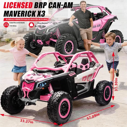 Vista 2 de 24V CAN-AM Maverick X3 con licencia de 2 plazas para niños UTV Rosa