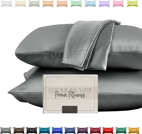 Vista 15 de Elegant Comfort Juego de 2 fundas de almohada de satén sedosas y lujosas para una piel y cabello más saludables, cierre con cremallera oculta