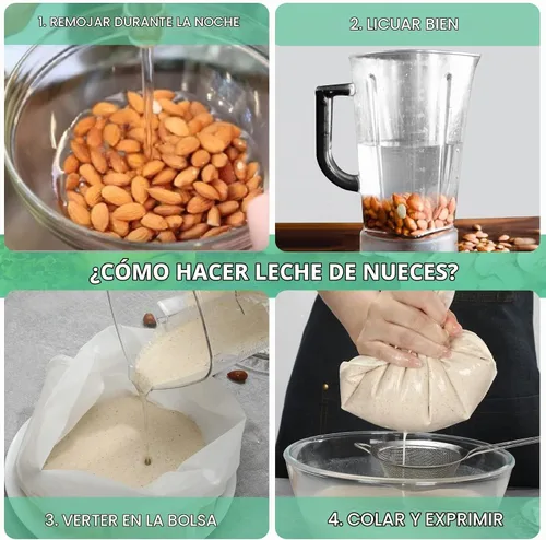 Vista 6 de Paquete de 3 bolsas de leche de nuez de 14 x 14 pulgadas, extra grandes, reutilizables, coladores de alimentos, bolsas de nueces para colar leche