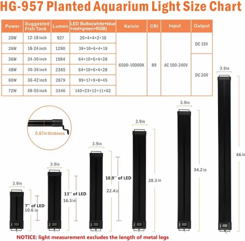 Vista 6 de hygger Luz LED de encendido y apagado automático para acuario de 12 a 17 pulgadas, regulable, 7 colores, espectro completo, para tanque de agua