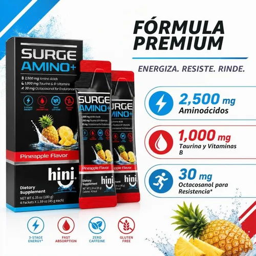 Vista 3 de HINI Surge Amino+ Energy Gel, sabor a piña, 4 paquetes