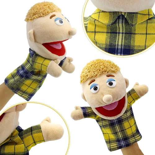 Vista 3 de Marionetas de mano familiares, Marionetas para niños para representar a los miembros de la familia 34 cm Marionetas multiétnicas de peluche suaves